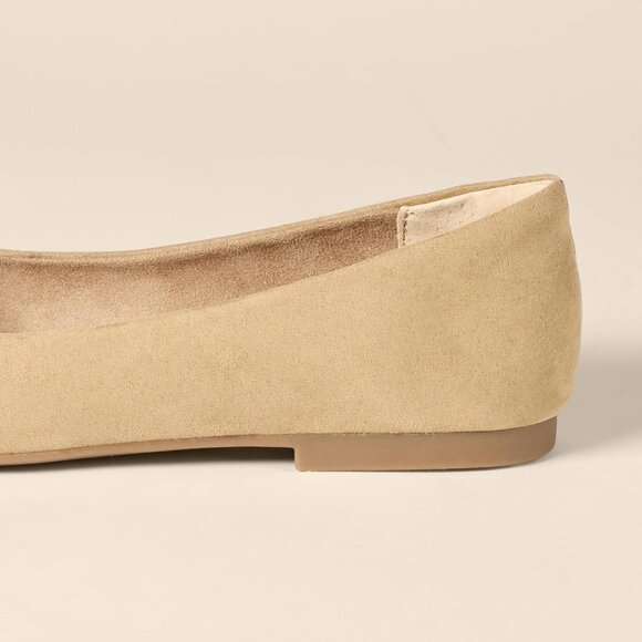 Womens Beige Faux Leather Closed Pointed-Toe Low Heel Slip On Ballet Flat Shoes - Picture 5 of 5